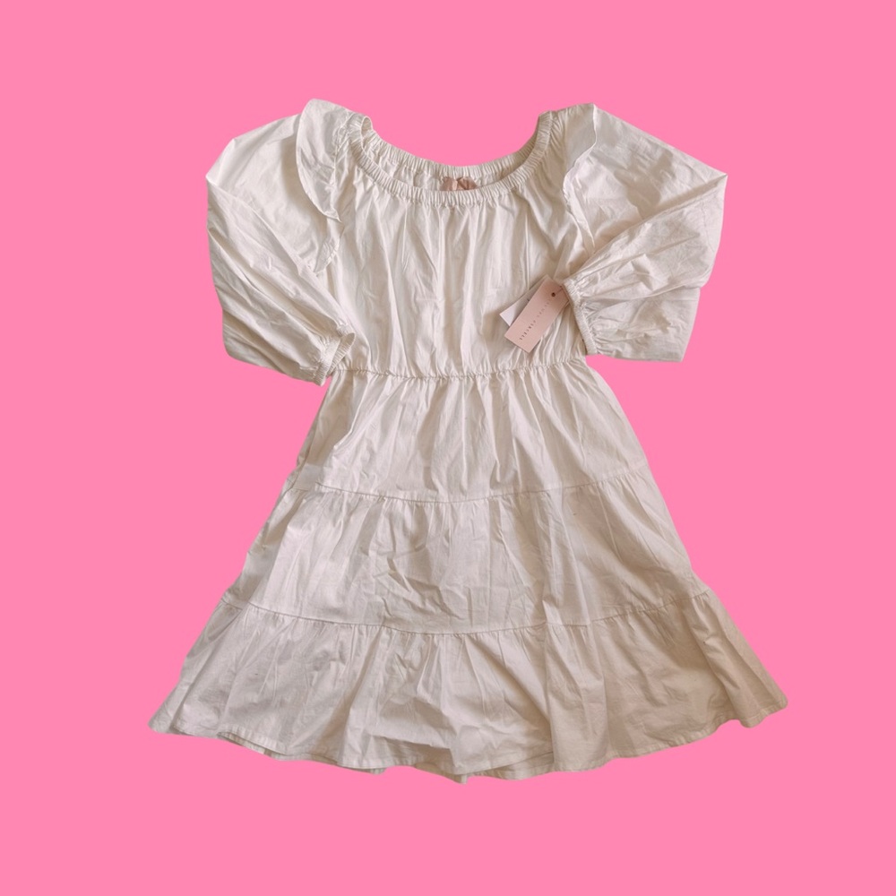 White Sundress with Puff Sleeves and Off the Shoulder Neckline